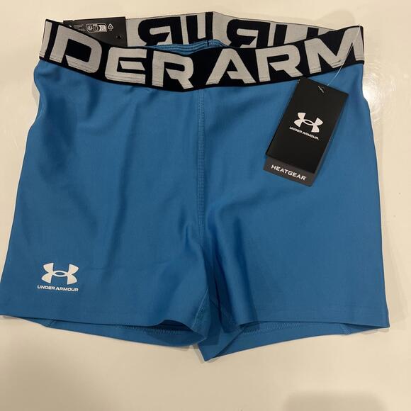 $30 Under Armour Women's HeatGear Mid Rise Shorty 3” Shorts Size Small Blue - Picture 3 of 6
